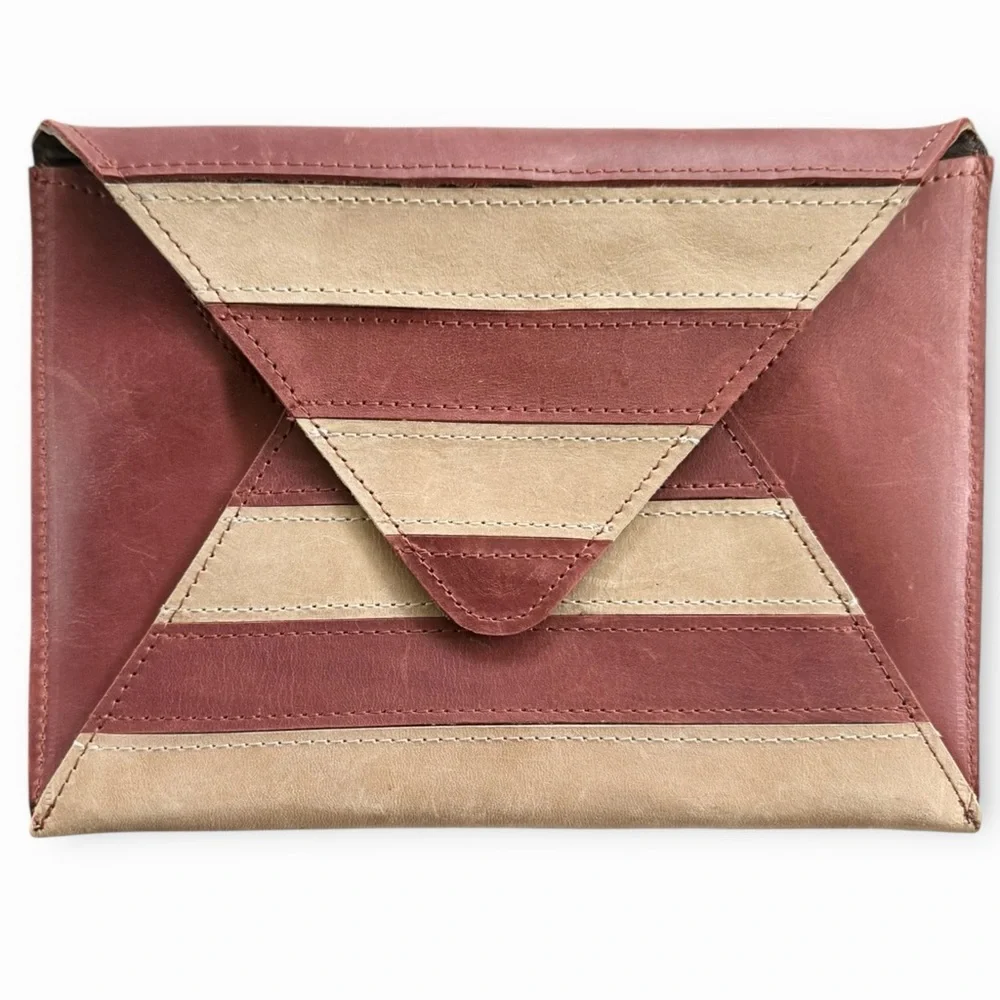 Leather Striped Envelope Clutch